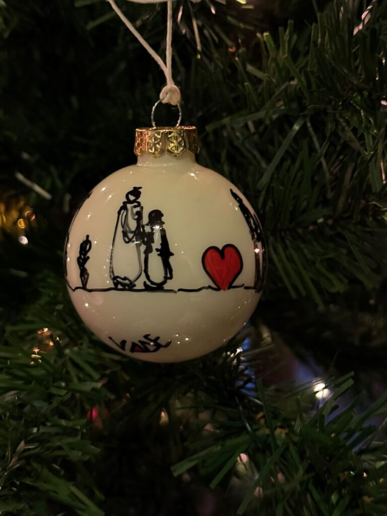 Couples coeur sur boule en verre, création artisanale VADE